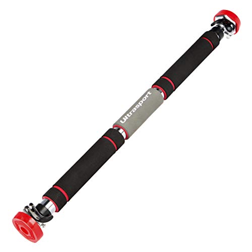 Ultrasport Barre de traction Force 300 Pro, système de fixation rond, maintien optimal et sûr, antidérapant et chargeable jusqu'à 150 kg, réglable de 65 à 103 cm, Couleur: Noir / Rouge