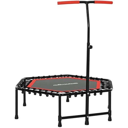 SPORTNOW Trampoline de Fitness 114 cm avec Cordes élastiques, poignée réglable sur 3 Positions, Trampoline d'exercice Charge 100 kg Stable et Silencieux pour entraînement intérieur, Rouge