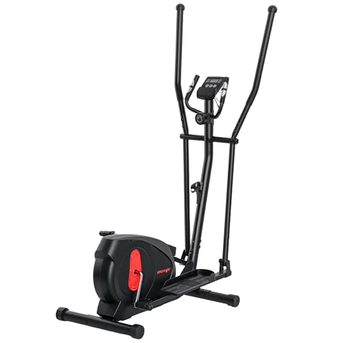 SPORTNOW Vélo elliptique pour la Maison Ultra Silencieux, vélo elliptique magnétique 8 Niveaux résistance, vélo d'appartement avec écran LED, capteur de pouls, Porte-Bouteille et Roues, Noir