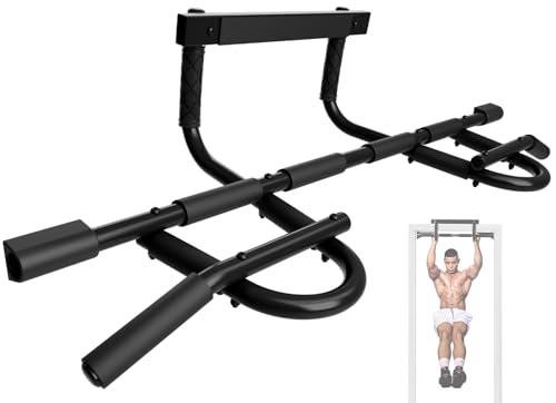 Yes4All Barre de traction XSP, barre principale solide en 1 pièce, barre de traction robuste pour porte, barre de traction multi-poignées pour entraînement à la maison