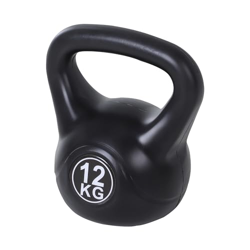 HOMCOM Kettlebell 12 kg, haltère avec poignée ergonomique, haltère à boule, musculation, entraînement, pour fitness, gym, noir