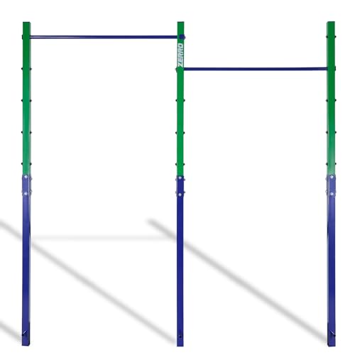 ZERRO Barre de Gymnastique Jardin Charge 150 kg, Barre asymétrique Gymnastique, Barre d'escalade réglable en Hauteur pour Usage extérieur en Vert-Bleu