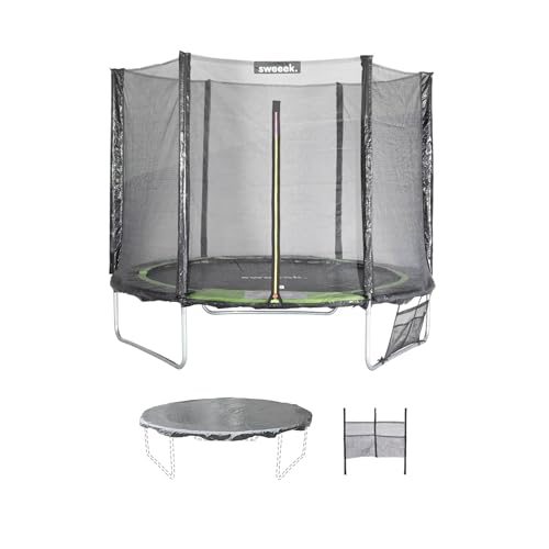 sweeek - Trampoline 250 cm. Vert. avec Filet de Protection. bâche. Filet pour Chaussures. kit d’ancrage