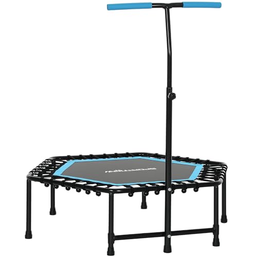 SPORTNOW Trampoline de Fitness 114 cm avec Cordes élastiques, poignée réglable sur 3 Positions, Trampoline Adulte Charge 100 kg Stable et Silencieux pour entraînement intérieur, Bleu