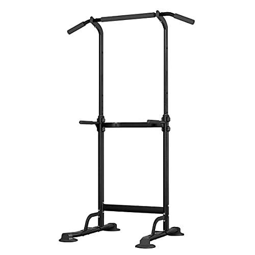 soges Barre de Traction Réglable sur Pied Chaise Romaine Ajustable pour Entraînement à Domicile Workout Dip Station Fitness Power Tower Physique Entraînement de Musculation Noir