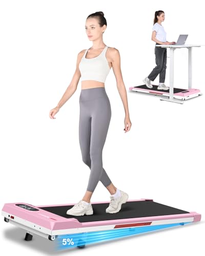 HomeFitnessCode Tapis de Course 3 en 1 Pliable - Tapis de Marche - Walking Pad Électrique, 8 km/h, Pente 5%, Moteur 2.5 HP, Surface Large 40 cm, Télécommande, Écran LCD, Capacité 130 kg (Rose)