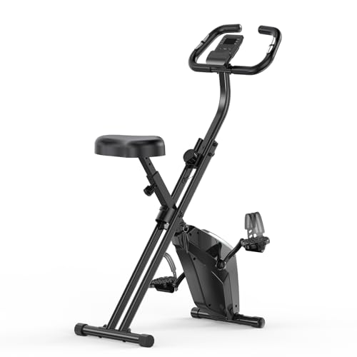 Vélo D’Appartement Pliable, Velo d Appartement avec Moniteur LCD et Mesure du Pouls Manuel, Vélo D'exercice Magnétique de Niveau 8 Avec Siège Confortable, Peu Encombrant