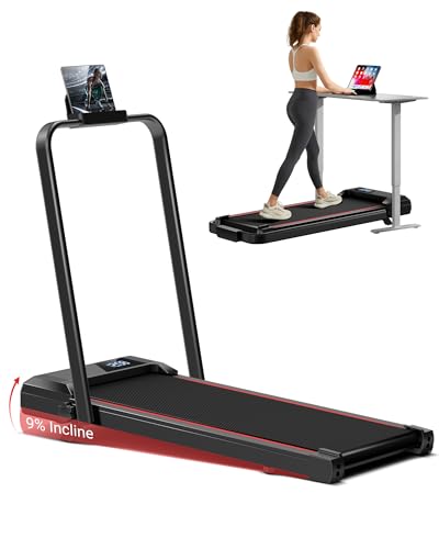 UMAY Tapis de Course Pliable Inclinable 12KM/H, Tapis de Marche Pliable Inclinable 3 en 1 avec Moteur Silencieux Amélioré de 2.5HP, Charge Max 136KG