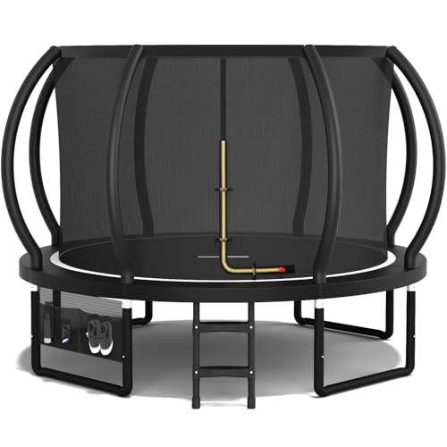 Devoko Trampoline Extérieur Ø 228/305/366/427 cm, Certifié GS, pour Enfants, avec Filet de Sécurité, Couverture de Protection, Design Citrouille, Capacité de Charge 150 kg (Noir, ‎305 cm / 10 FT)