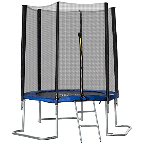 HOMCOM Trampoline pour Enfant Ø 223 cm avec Filet de sécurité, échelle et Porte zippée - Usage extérieur intérieur - Bleu