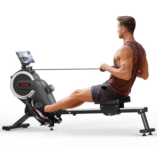 Dripex Rameur Magnétique avec Rail Coulissant en Aluminium, 16 Niveaux de Résistance Réglable, Capacité de Poids Maximale de 120kg pour la Salle de Gym à Domicile, Moniteur LCD (Noir avancé)