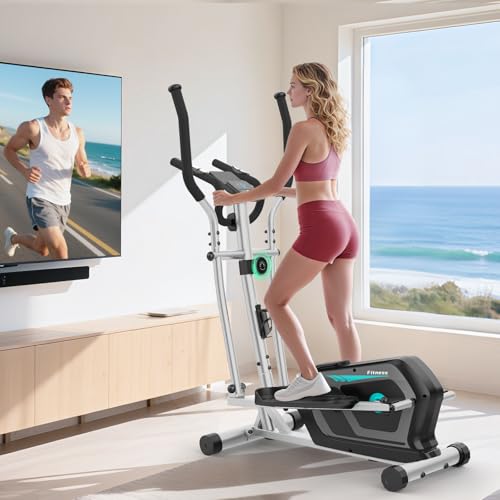Vélo elliptique Magnétique avec 16 Niveaux de Résistance,Pulse Rate Grips & LCD Monitor,Pédale antidérapante,Velo elliptiques pour la Maison avec Porte-Bouteille,Capacité Max 130KG