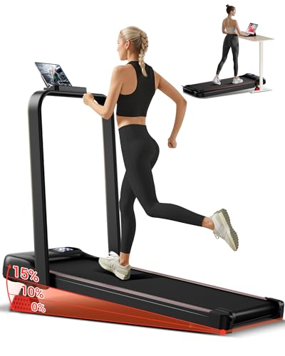 UMAY Tapis de Course Pliable Inclinable 15%, Tapis de Marche Pliable Inclinable 6 en 1 avec Moteur Silencieux, Walking Pad Charge Max 136KG