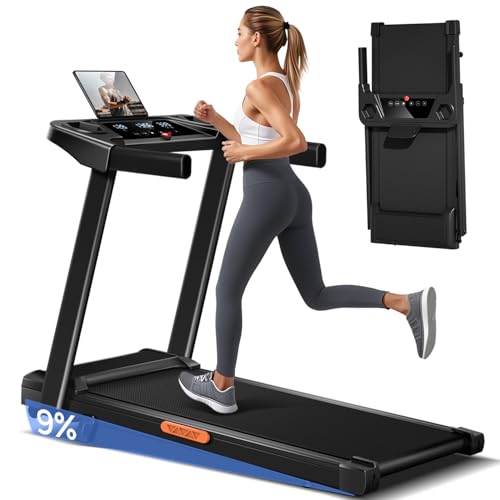 LONTEK Tapis de Course Pliable Inclinable 9%,Tapis de Marche Inclinable 12KM/H,Treadmill Home avec Moteur 3,0 CV et Affichage LED, Charge Max. 136KG