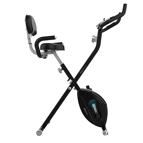 Cecotec Vélo d'appartement pliable avec dossier DrumFit X-Bike Neo Pro Écran LCD, résistance magnétique variable, selle confort et poignées latérales, support pour tablette et roues