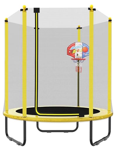 PILIN Trampoline pour Enfants Trampoline De Jardin avec Filet De Sécurité Et Panier De Basket, pour l'Intérieur Et l'Extérieur Ø 150 Cm Cadeau d'anniversaire pour Enfants