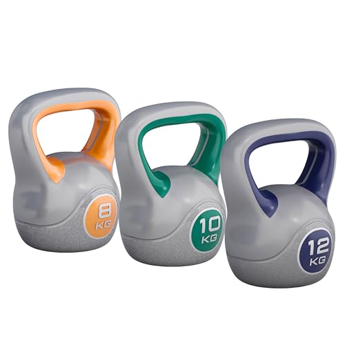 GORILLA SPORTS® Kettlebell - Poids de 2 à 20 kg, Individuel/Ensemble, avec Poignée, Avec/Sans Support, Plastique, en Couleurs - Bouilloire de Poids, Haltère à Boule, Entraînement, Musculation, Fitness