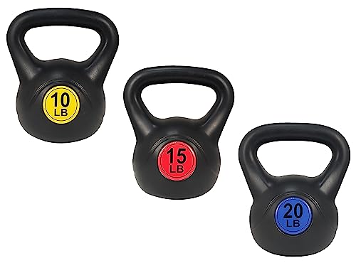 Signature Fitness Ensemble de 3 kettlebells à large prise en main, comprend 4,5 kg, 15 lb et 20 lb