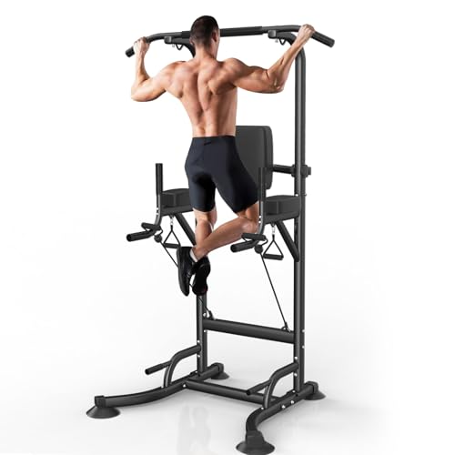 Dskeuzeew Power Tower - Station de musculation avec barre de traction - Multifonction - Pour la musculation à la maison (Noir)