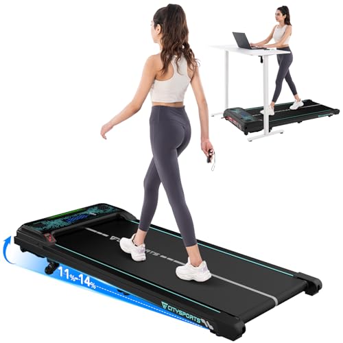 CITYSPORTS Tapis de Course Électrique Inclinable 11–14%, Tapis Roulant Silencieux 1–6 km/h, Écran LED, avec Télécommande, Tapis de Marche pour la Maison et Le Bureau (Green)