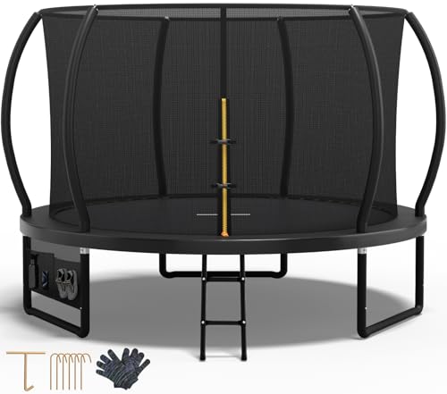 Devoko Trampoline Extérieur Ø 228/305/366/427 cm, Certifié GS, pour Enfants, avec Filet de Sécurité, Couverture de Protection, Design Citrouille, Capacité de Charge 150 kg (Noir, 234 cm / 7.5 FT)