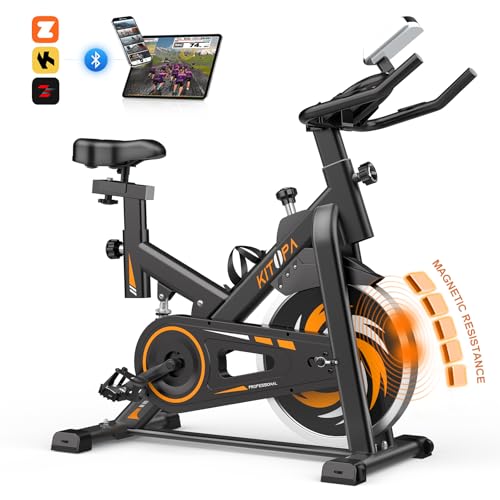 Vélos D'appartement à Résistance Magnétique, KITOPA Vélo de Fitness d'Intérieur Silencieux, Compatible avec KINOMAP et ZWIFT, Écran LCD, Entraînement Cardio à la Maison, Capacité 150KG