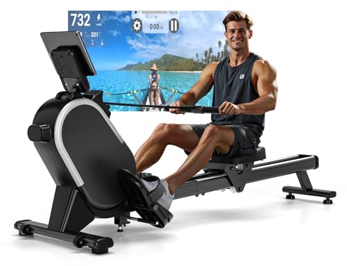 Rameur, CHAOKE Rameur Musculation D'appartement, Rameurs Magnétique Silencieux, Rowing Machine Connecter APP avec Écran LCD,16 Niveaux de Résistance, Rails Doubles Améliorés, Capacité Maximale 160KG