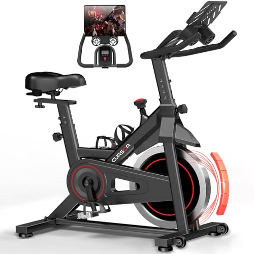 CURSOR FITNESS Vélo d'Appartement pour la Maison, Vélo de Fitness d'Exercice Silencieux avec Résistance Réglable, Guidon et Siège Réglables, Écran LCD,Sièges Respirants, pour Entraînement Cardio