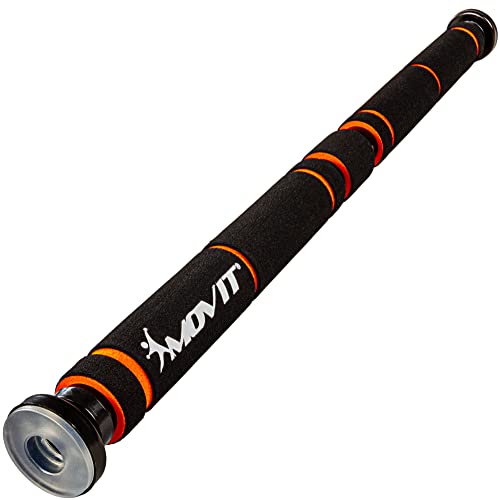 MOVIT Barre de traction de porte à visser, réglable en continu (62,5-100 cm), charge maximale 350 kg, élastiques latéraux transparents, XXL Softgrip, noir/orange