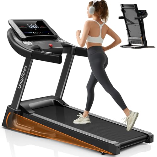 UMAY Tapis de Course Pliable Inclinable 14km/h, Tapis de Course Professionnel Silencieux avec Moteur de 3,0 HP et 3 Niveaux d'inclinaison, Treadmill Home Foldable Charge Max 136KG