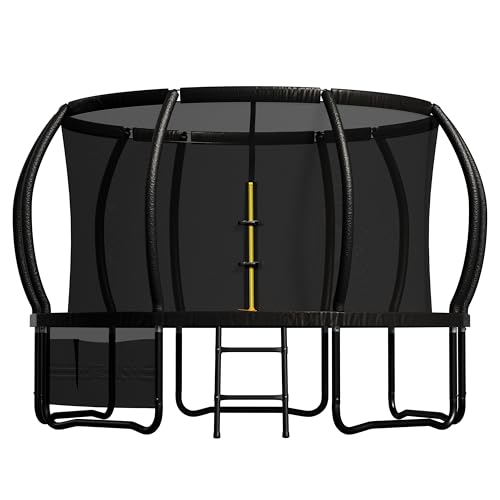 Flamaker Trampoline de Extérieur pour Enfants Ø366/427cm, Kit Complet avec Filet de sécurité, échelle, Housse de Bord, ancrage au Sol et Accessoires, Structure Stable, Charge maximale 160 kg