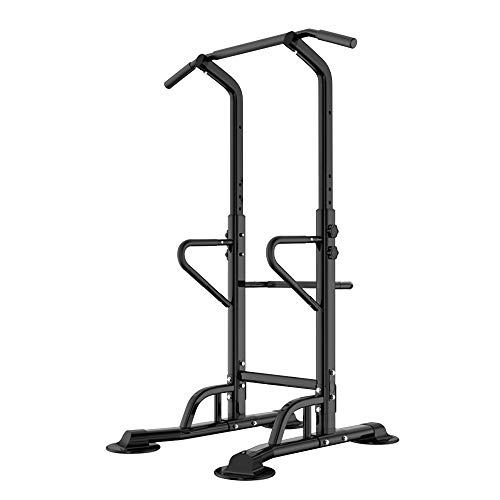 soges Barre de Traction Ajustable Station de Traction à Hauteur Réglable Power Tower Chaise Romaine d'Entraînement Physique à Domicile Dip Station D'Entraînement de Musculation Fitness, Métal, Noir
