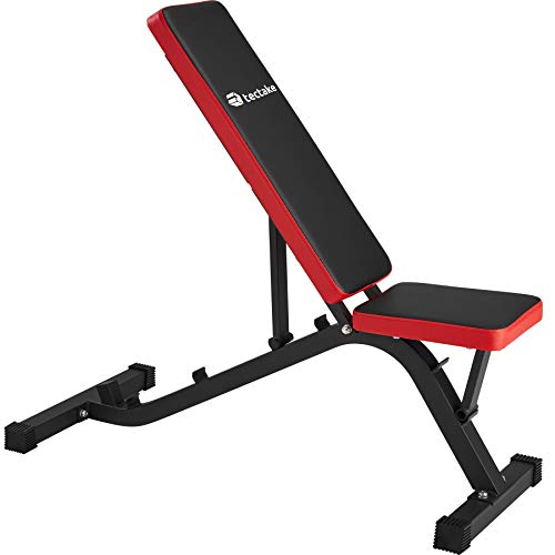 TecTake Banc d’haltérophilie réglable inclinable exercice | dossier réglables en 4 positions | surface d’assise réglable en 2 positions | (LxlxH) 116 x 51 x 122 cm