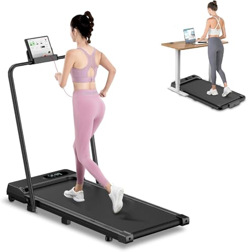 Tapis de Course Électrique Pliant 2 en 1,Walking Pad 1-8 km/h, 2.5HP -Tapis Roulant électrique Extra Large 40cm- Télécommande et Écran LCD-Cadre Renforcé 130KG Max-pour Bureau à Domicile (Noir Mat)