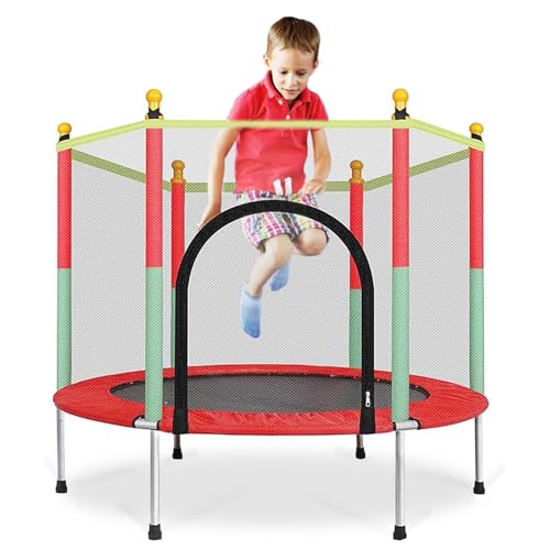 Vlocky Trampoline de 140 cm pour enfants de 1 à 8 ans avec filet de sécurité, housses de poteaux en mousse, capacité de charge 200 kg, pour intérieur et extérieur