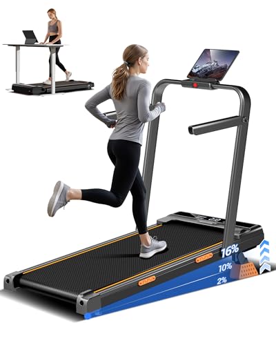 CURSOR Tapis de course pliable inclinable 16%, 10KM/H Tapis de Marche Pliable Inclinable, Avec Affichage LED, Télécommande, 3.0CV Treadmill Walking Pad, 4 en 1 Tapis de Marche Bureau, 136KG Max Charge