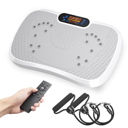 Dripex Plateforme Vibrante Oscillante, Plaque Vibrante de Fitness Professionnelle, Technologie de Vibration 3D, 99 Niveaux avec Bandes d'Entraînement Télécommande + Écran Tactile - Blanc