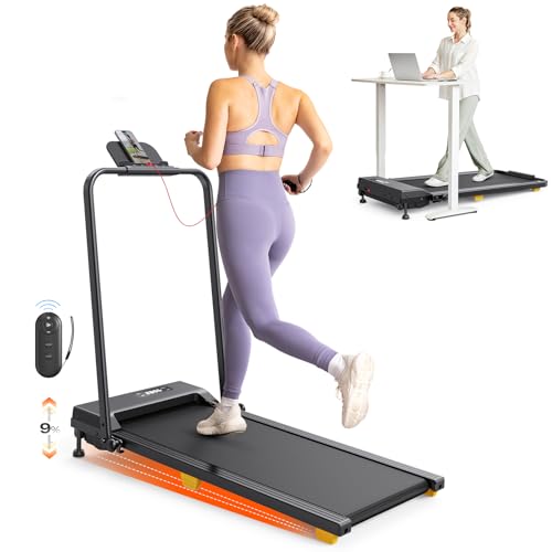 SYSURO Tapis de Course Motorise Inclinable Inclinable, 9% Inclination Tapis de Marche avec Barre, Mode HIIT et Anti-Choc,Walking Pad Pliable Contrôler par Télécommande et Affichage LED
