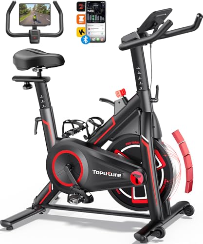TOPUTURE Vélos D'appartement Connecté APP Velo D appartement Résistance Magnétique 100 Niveau Silencieux LCD Ergomètre Vélo Exercice Cardio Machine Personnaliser Votre Sport Maison Capacité 150KG