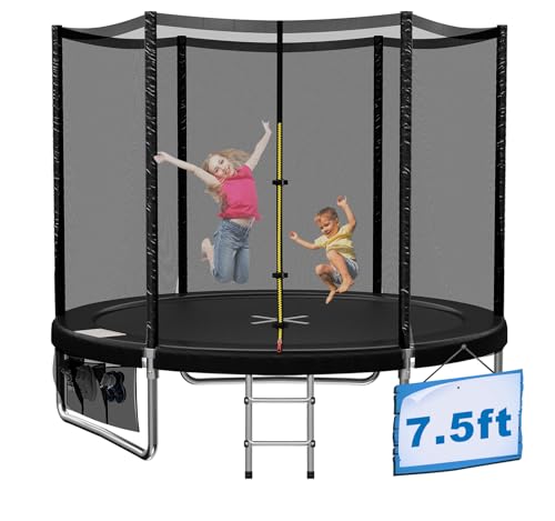 Devoko Trampoline Extérieur Ø228 / 305/366 / 427cm, Trampoline de Jardin Robuste, Cadre en Acier Galvanisé avec Sac de Rangement, Capacité de Charge 150kg, Trampoline pour Enfants et Adultes, Noir