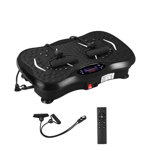 Plateforme Vibrante & Oscillante-Appareil Fitness, Plaque Vibrante 5 Modes 99 Niveaux d’Intensité,2 Bandes de résistance, Haut-Parleur Bluetooth Télécommande + Écran LCD (Noir)