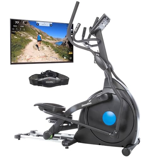 Skandika Vélo elliptique CardioCross Carbon Champ | Masse d'inertie de 24,5kg, Frein magnétique, Console Multifonctions, Bluetooth, Support Tablette, Kinomap | jusqu'à 150kg