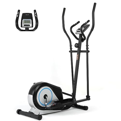 ISE Vélo Elliptique d'Appartement Magnétique, Vélos Elliptiques Maison/Bureau, Ecran LCD, avec 8 Niveaux Résistance, Manivelle Electrolytique Monobloc, Volant d'Inertie Magnétique,Cardio-Training