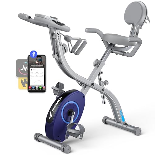 MERACH 4 en 1 Vélo D’Appartement Pliable, Velo d Appartement avec Moniteur LCD et Mesure du Pouls Manuel, Vélos de Fitness Magnétique Avec Coussin de Siège Confortable, Pour la Maison, Peu Encombrant