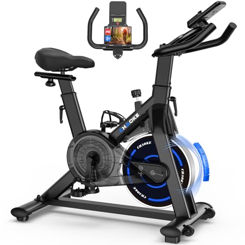 Velo d Appartement, CHAOKE Vélo d'appartement Silencieux avec Résistance Magnétique Réglable, Vélo d'exercice d'intérieur avec App et écran LCD, Pour Entraînement Cardio, Capacité 150KG
