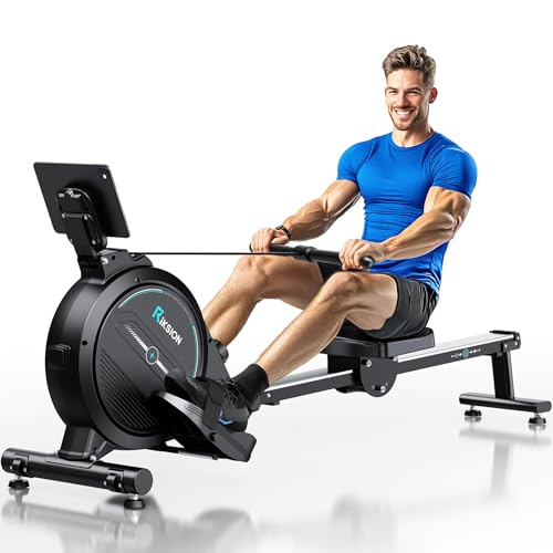 Riksion Rameur magnétique pour la maison avec écran LCD, rameur à domicile pour entraînement cardio avec 16 niveaux de résistance, capacité de charge de 160 kg, rangement vertical