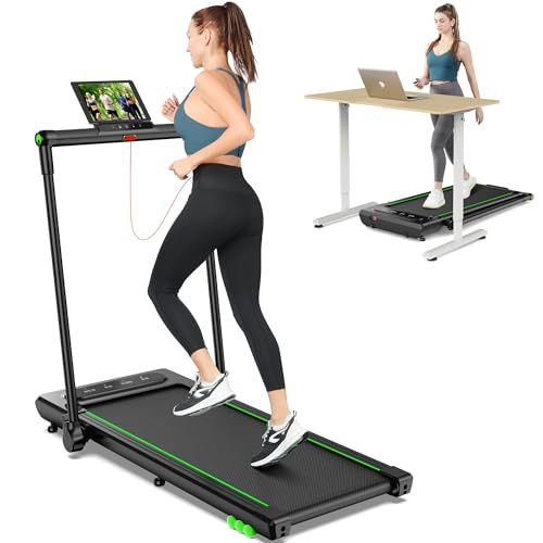 Tapis de Course Pliable avec Télécommande et Tablet Holder Extra Large Tapis Roulant Pliant 2 en 1 Treadmill 12km/h avec Affichage LED Compact pour la Maison/Bureau