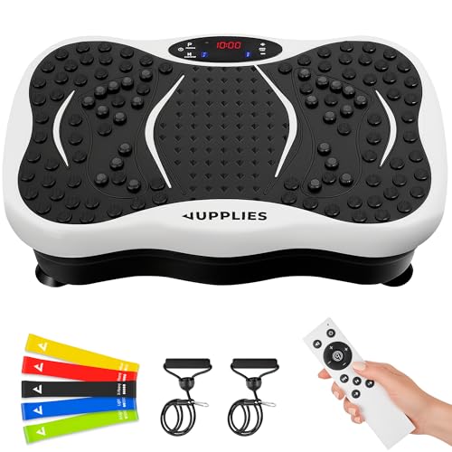 JUPPLIES Plateforme Vibrante Fitness - Plaque Vibrante 5 Modes + 5 Bandes Élastiques, Bluetooth et Télécommande - Silencieuse et Stable pour Récupération Musculaire et Perte de Poids à Domicile
