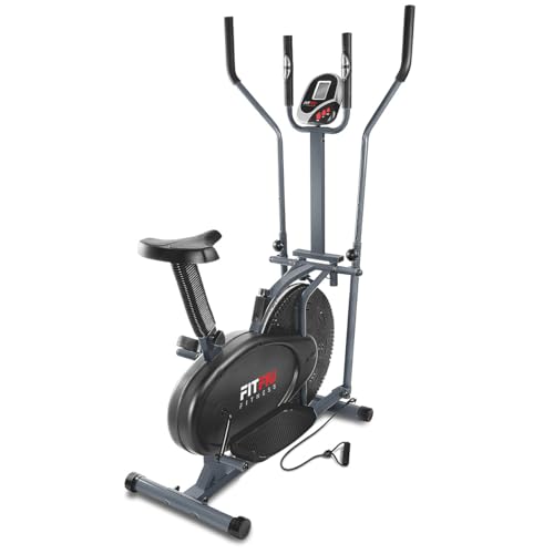 FITFIU Fitness BELI-120 - Vélo elliptique avec selle réglable, mode multifonctionnel elliptique et stationnaire, disque d'inertie de 5kg, écran LCD et moniteur de fréquence cardiaque, Fitness bike