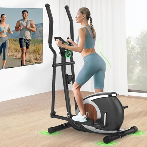 Vélo Elliptique Magnétique avec 16 Niveaux de Résistance, Appareil Elliptique Ultra-Silencieux pour la Maison, Écran LCD, Porte-Bouteille, Capacité de Charge de 120KG (Noir)